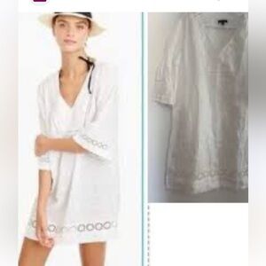 J. Crew Tunic linen cover up size small white with lace beach pool